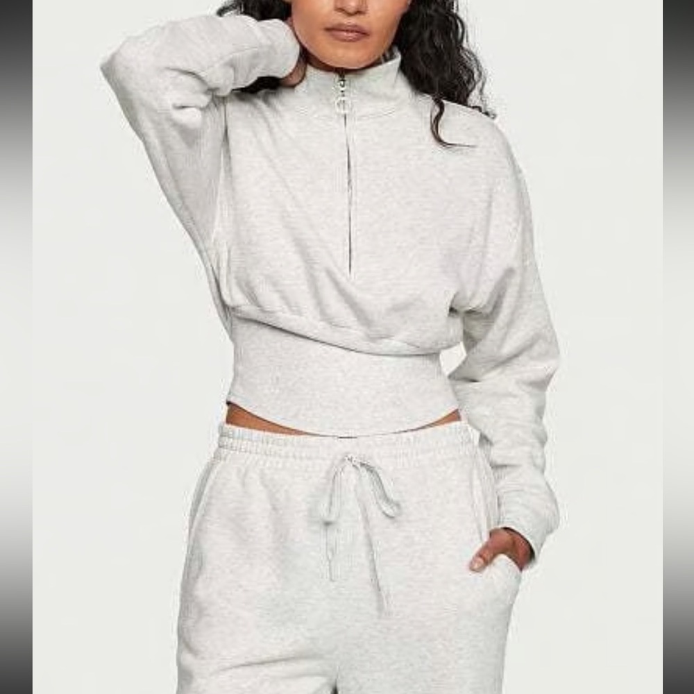 Like New! Victoria Secret Corset half zip sweatshirt light gray/ M